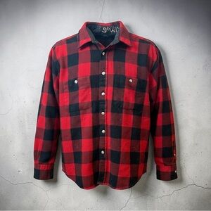 Vintage unbranded possibly homemade Red and Black buffalo Plaid Men's Shirt